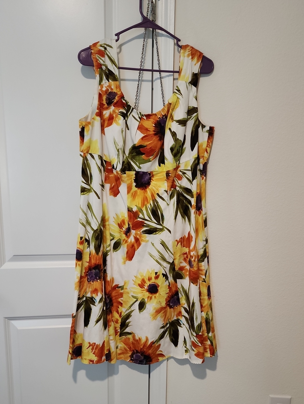 London Times White Mini Dress with Yellow Sunflower Print